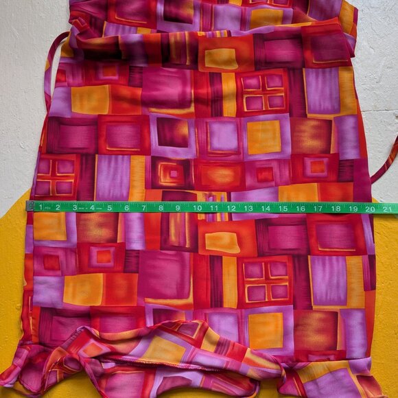 90s Vintage Tickets Mini Dress Windowpane Pink Orange Red Squares Tie Back - Picture 7 of 10
